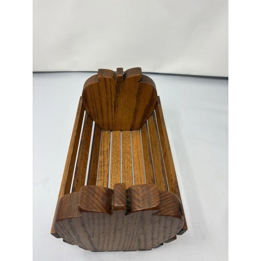 Vintage Heart-Shaped Decorative  Wooden Slat Storage Basket/Rack Country Cottage